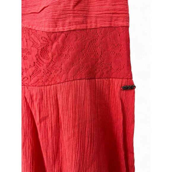 ROXY | L | Dress Sundress Swim Beach Cover-up Lace Ruffle Sleeveless Womens Red - Picture 3 of 7